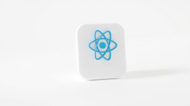 White square magnet displays React logo. Simple design, clean background, modern aesthetic. Focus on technology branding.