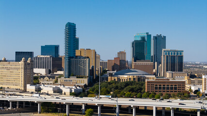 Fort Worth Texas downtown skyline with highway traffic © SNEHIT PHOTO