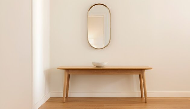 Console Table with Oval Mirror and Bowl Interior Mockup