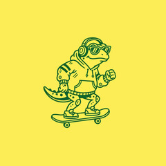 T Rex Wearing Sunglasses Skateboarding. © logo