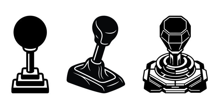 Set of Black and White Manual Gear Shifter and Transmission Vector Icons 