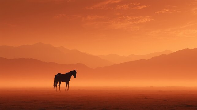 horse silhouette at sunset in desert dramatic sky landscape