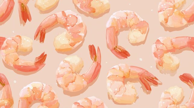 raw peeled shrimp seamless pattern with uniform seafood wallpaper design