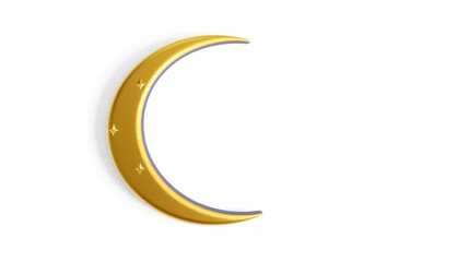 Fototapeta premium Golden crescent moon illustration. Subtle blue outline adds depth. Small stars sparkle near curved edge. Simple, clean design.