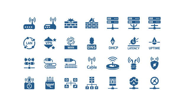 Networking and technology icons for business and communication solutions