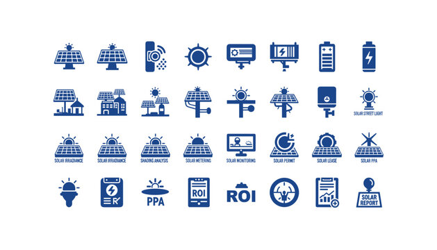 Solar energy icons for sustainable power solutions