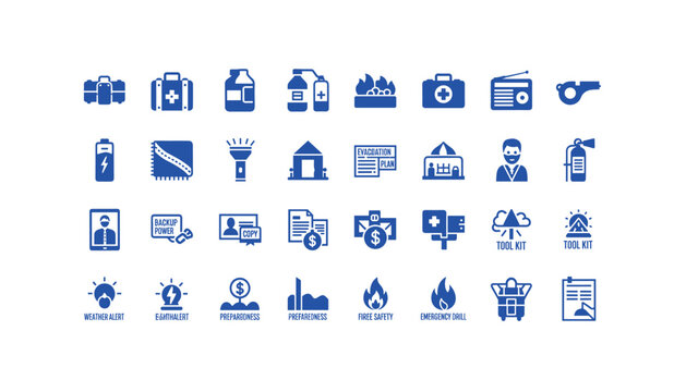 Emergency response icons for business safety and preparedness planning
