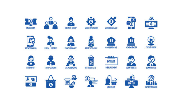 Financial icons for microfinance and banking concepts