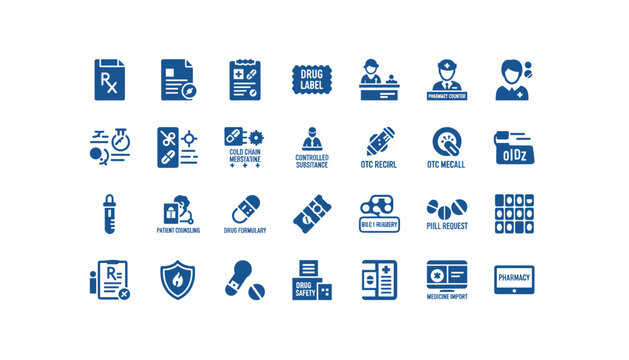 Pharmacy icons set for medical and healthcare design
