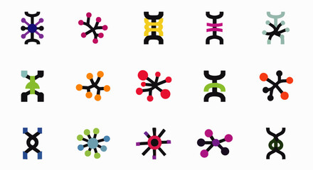 Fototapeta premium Abstract DNA Molecules Icons Set - Science and Technology Symbols
