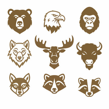 Collection of various animal heads icons 2.