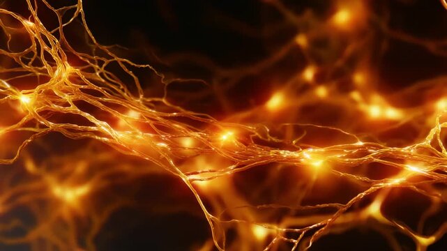 Intricate Network of Glowing Neurons Illustrating Complex Neural Pathways and Connectivity in a Stunning Visualization of Biological Electrical Activity