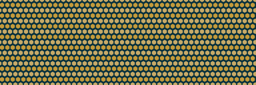 Seamless pattern of small yellow hexagons on dark green background