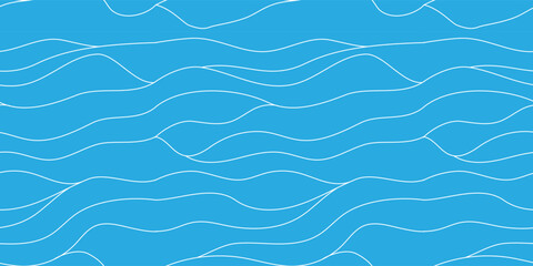 Fototapeta premium Seamless white line wave pattern. Blue Water waves. Wavy line vector flat