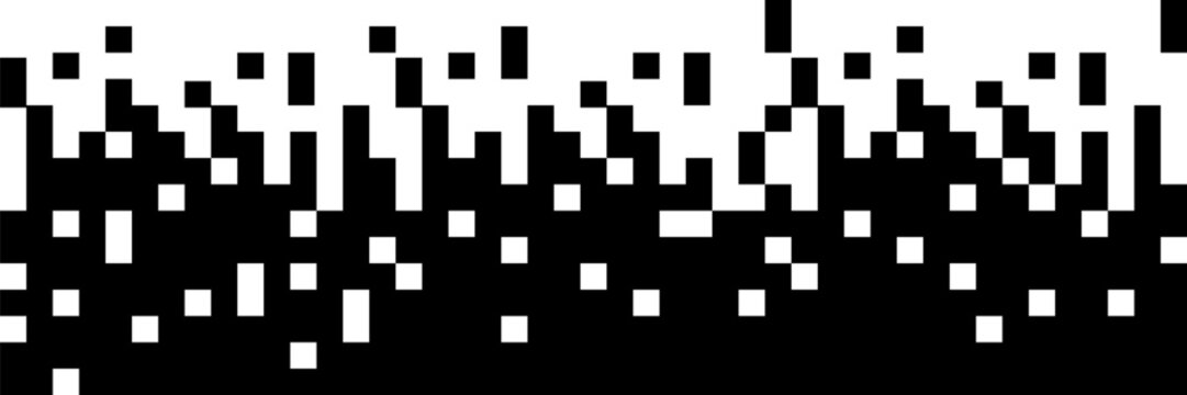 Pixel dissolved black disperse mosaic background. Y2k pixel disintegration. Explosion fade. Disappear transform rectangle texture, flat vector