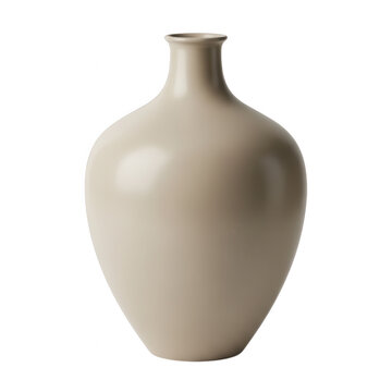 A simple elegant ceramic vase with a smooth matte light beige finish isolated on transparent background