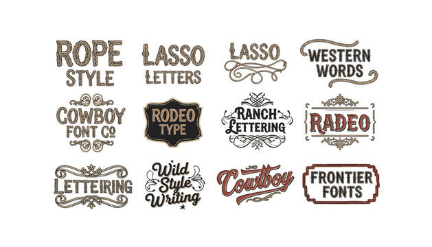 Western style lettering and typography designs for cowboy themes