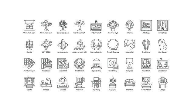 Various interior design styles and concepts illustrated