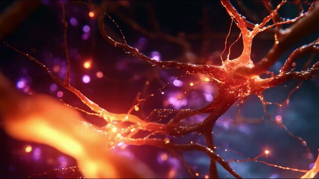 Intricate Neural Network Displayed Through Vivid Lighting, Capturing the Complex Interconnections of Neurons and Glowing Synapses in a Dynamic Microcosm