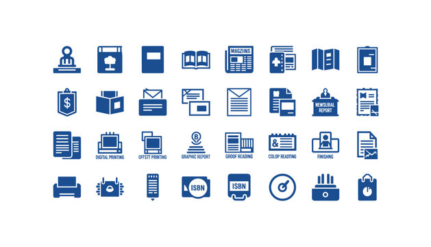 Collection of business and printing related icons for commercial use