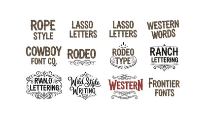 Fototapeta premium Western fonts and lettering styles for rustic designs