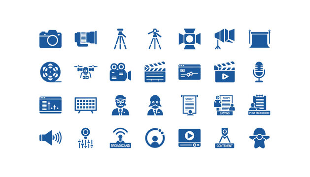 Collection of film production icons for creative projects and video making