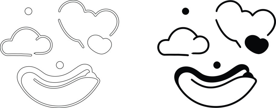 Minimalist Hot Dog with Cloud and Heart Icons in Line Art and Solid Style 4K