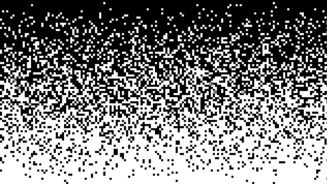 Black and white pixel gradient, halftone square pattern, digital noise transition, retro computer screen effect, geometric tech background for web design