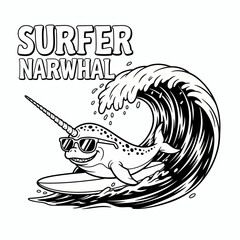 Surfer narwhal wearing sunglasses smiling. © Logo