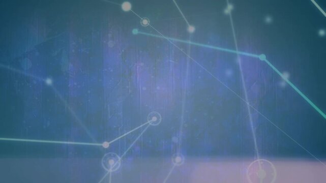 Animation of bokeh effect on network lines connecting dots moving on digital interface