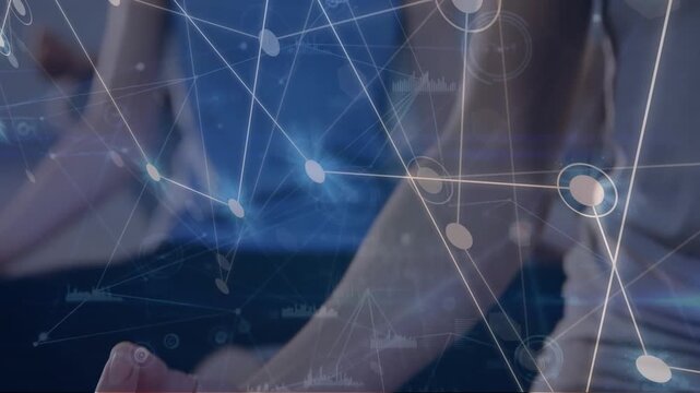 Animation of network of connections over tennis player on the court