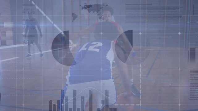 Animation of statistics and data processing over basketball players