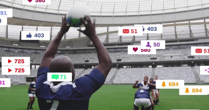Animation of icons and data processing over diverse rugby players