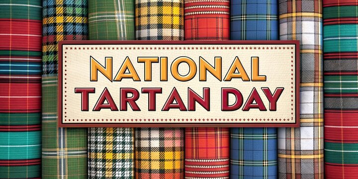 National Tartan Day banner with Scottish thistle flags and traditional tartan patterns