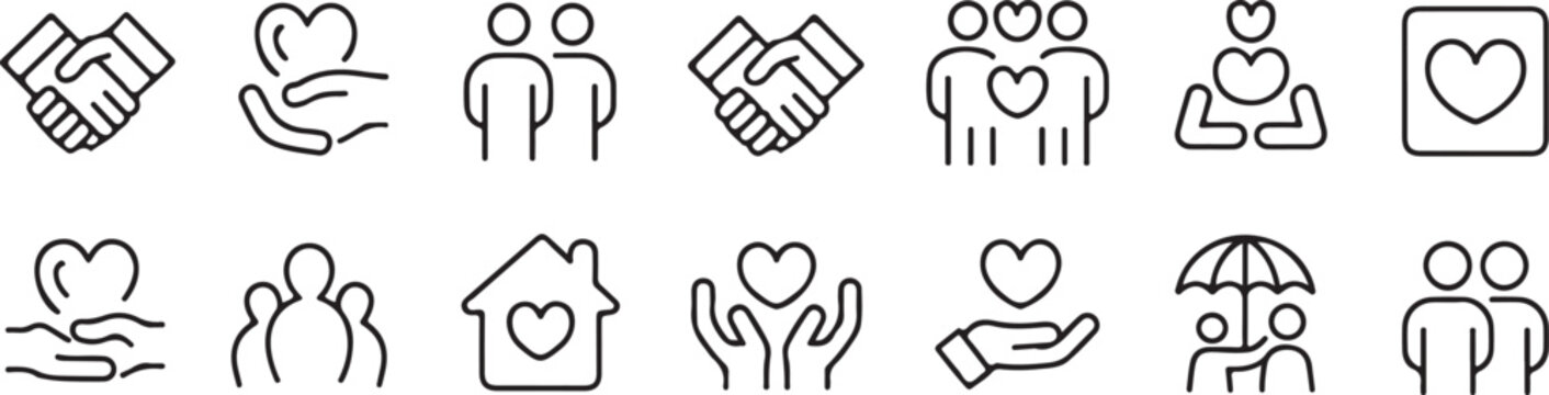 care symbols handshake heart hands people group house umbrella