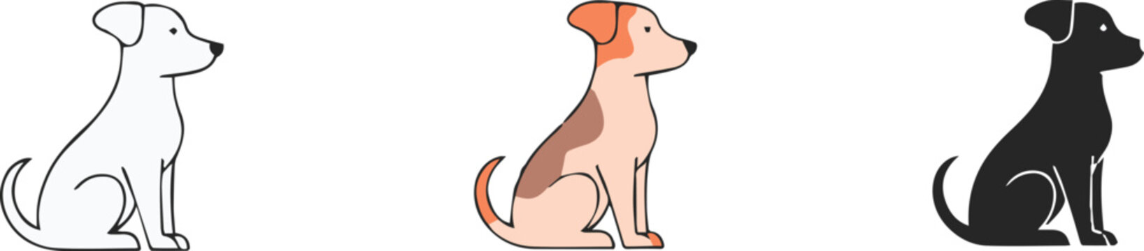 dog outline colored silhouette three styles vector illustration