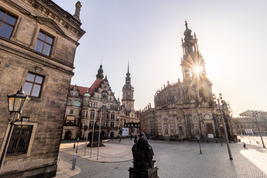 Schlossplatz square with the Cathedral St. Trinitatis in Dresden, Germany