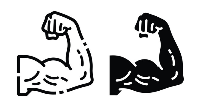 flexed bicep muscle icon set representing fitness power bodybuilding strength training gym workout health athletic performance flexed bicep muscle icon