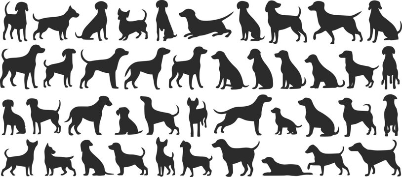 dog profile icons set multiple poses for design