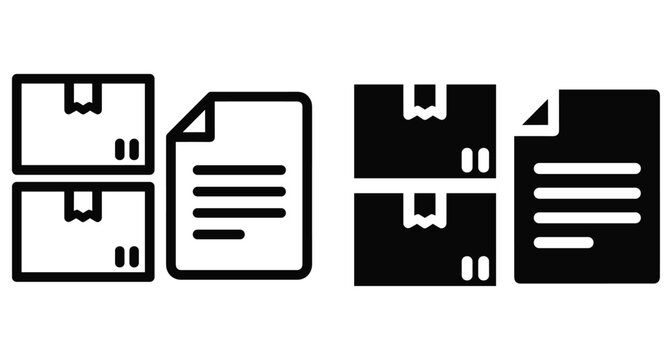 Logistics delivery package and document icons set for shipping invoice manifest order tracking warehouse storage distribution service business management