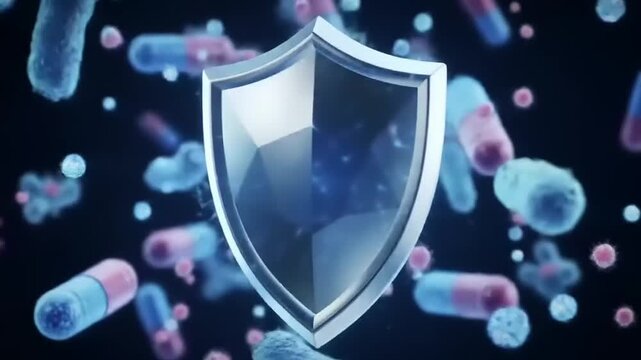Shield protecting against harmful bacteria and viruses illustration.