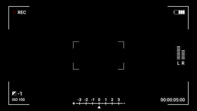 Video camera recorder screen overlay animation on a transparent background animation with 1 minute timer, Camera recording screen overlay with alpha channel