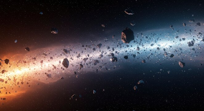 Asteroid Belt in Deep Space with Galactic Light