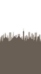 Fototapeta premium A silhouette of the iconic Egyptian pyramids and ancient structures juxtaposed with a modern city skyline.