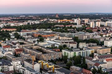 Obraz premium Sunset aerial view of Leipzig, Germany.