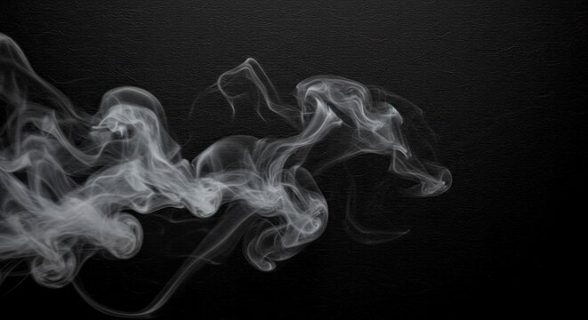 Ethereal White Smoke Swirls on Black Textured Background