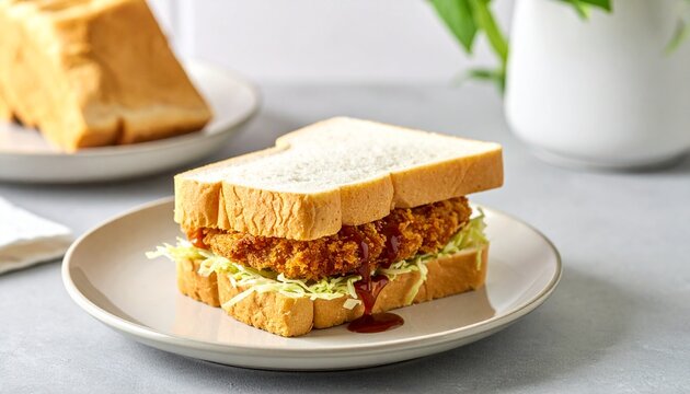 Japanese Katsu Sando Pork Cutlet Sandwich with Tonkatsu Sauce