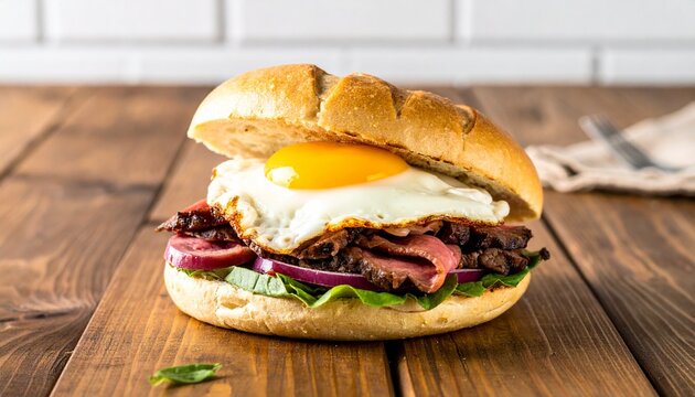 Uruguayan Chivito Steak Sandwich with Egg and Ham
