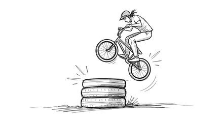 Fototapeta premium BMX Rider Jumps Over Tires