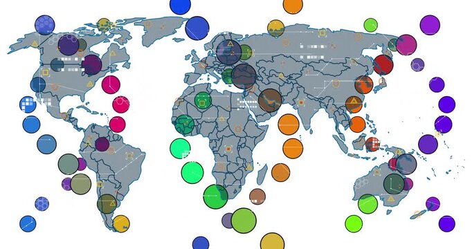 Upon canvas loading, world map outline sharpening and data circles snapping for visualizing metrics